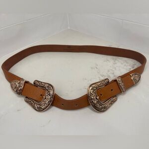 B-Low the Belt Rose Gold Tan Double Buckle Belt Size Small